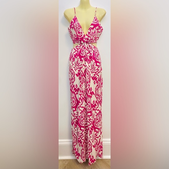 Zara Pants - NWT Zara Pink and White Ikat Wide Leg Jumpsuit size S